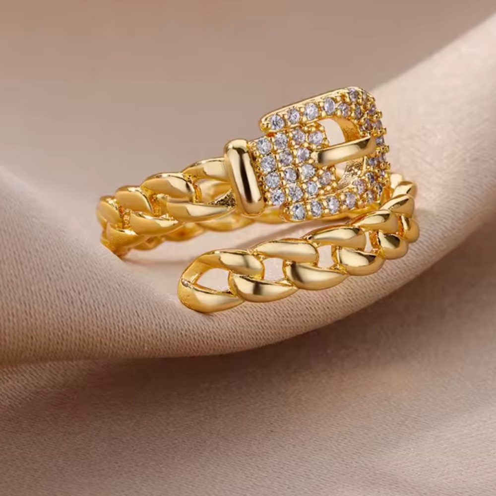 Elegant Gold Tone Belt Adjustable Size Ring - Picture 6 of 6